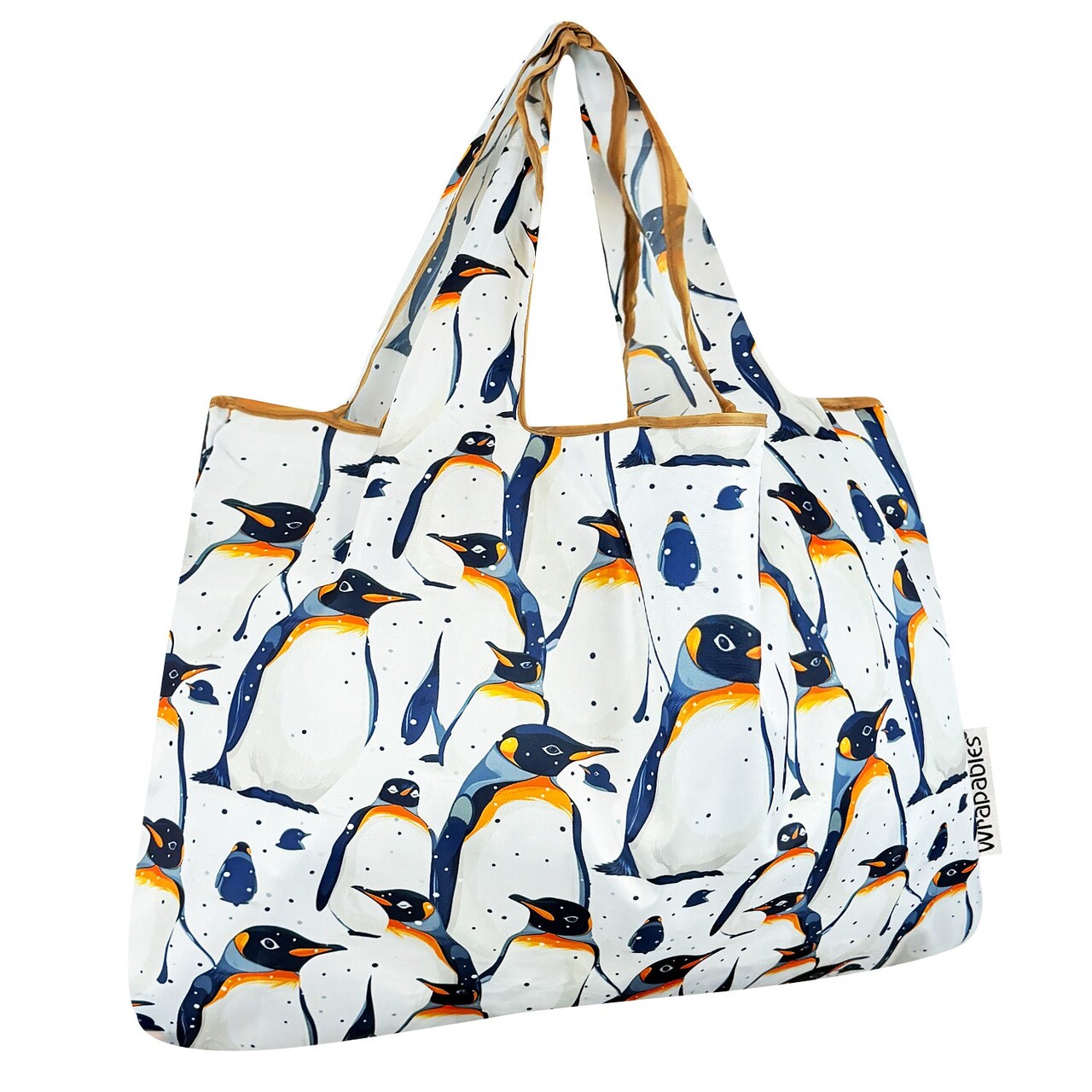 Wrapables Large Foldable Tote Nylon Reusable Grocery Bags, King Penguin